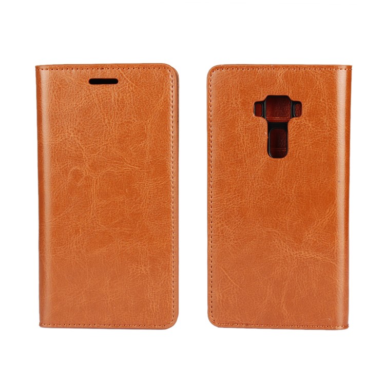 For Asus Zenfone 3 ZE520KL Crazy Horse Genuine Leather Wallet Protective Cover - Brown-1