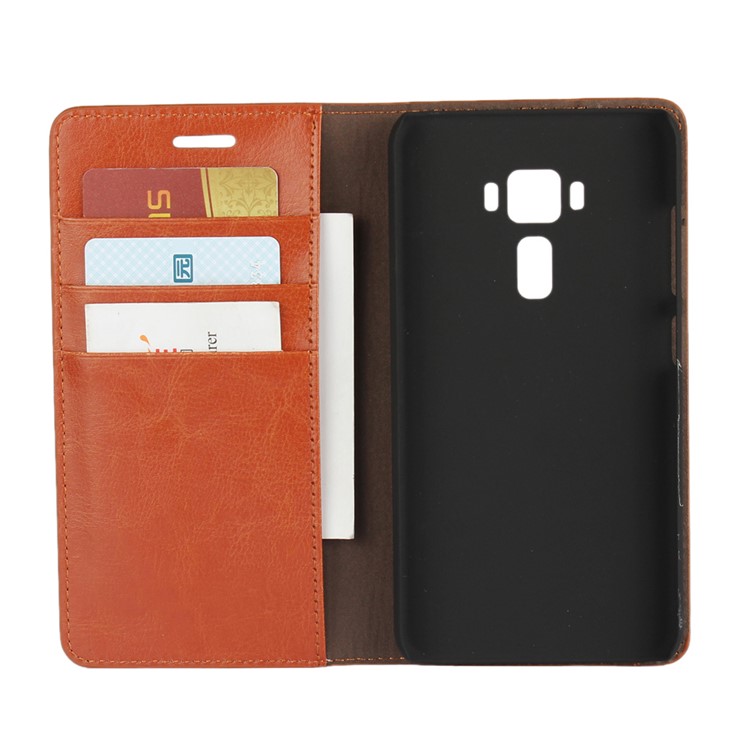 For Asus Zenfone 3 ZE520KL Crazy Horse Genuine Leather Wallet Protective Cover - Brown-3