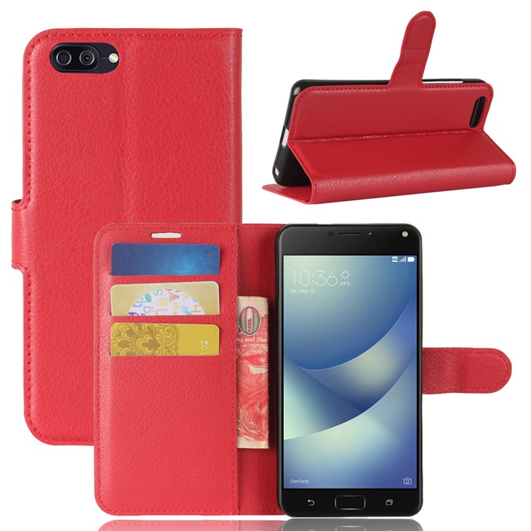 Litchi Texture Wallet Leather Stand Shell Case for Asus Zenfone 4 Max ZC520KL - Red-1