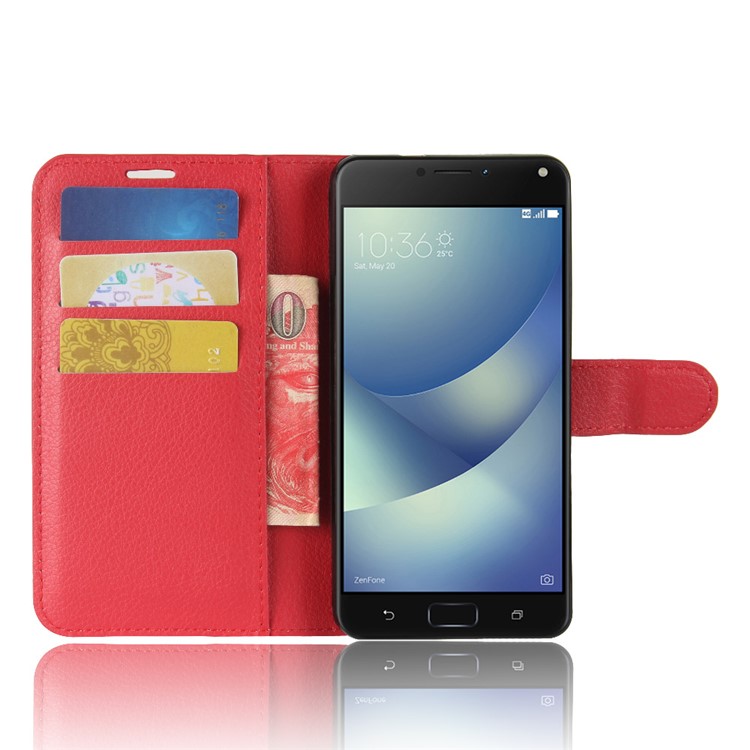 Litchi Texture Wallet Leather Stand Shell Case for Asus Zenfone 4 Max ZC520KL - Red-4