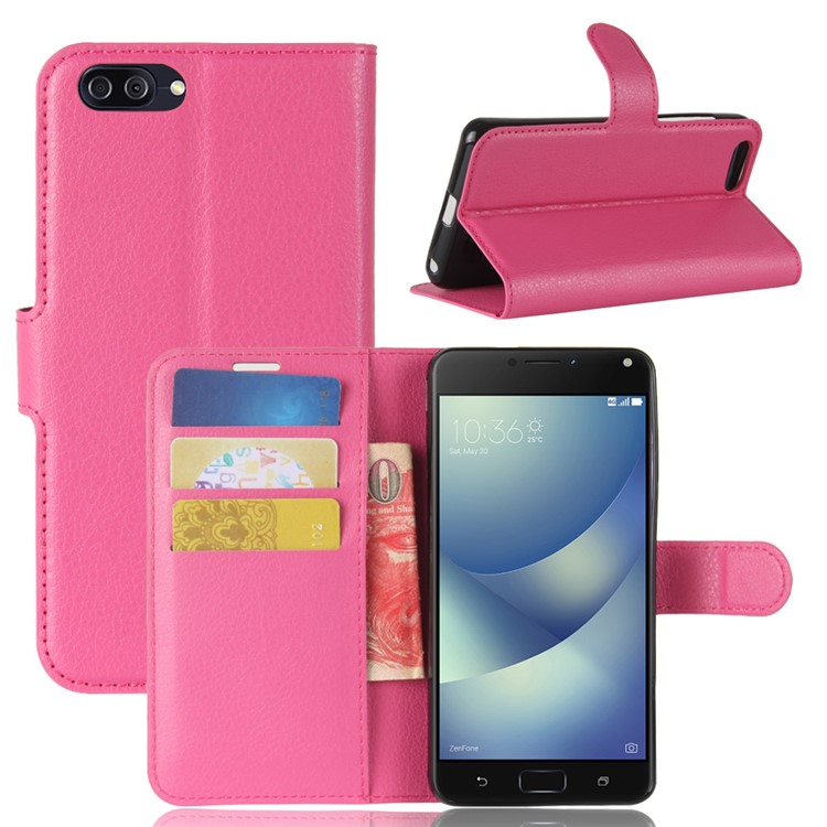 Litchi Grain Wallet Leather Stand Phone Case for Asus Zenfone 4 Max ZC520KL - Rose-1