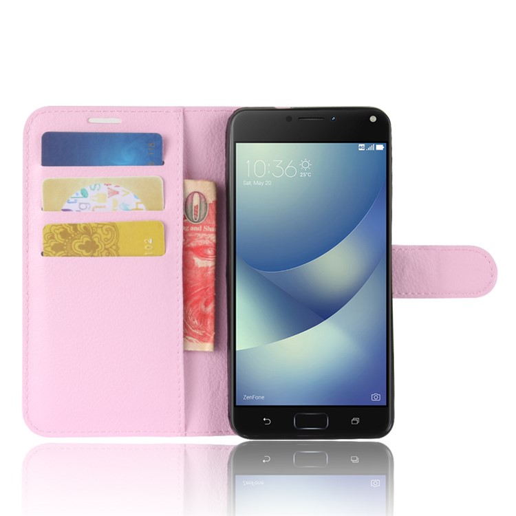 Litchi Skin Wallet Stand Leather Mobile Case for Asus Zenfone 4 Max ZC520KL - Pink-4