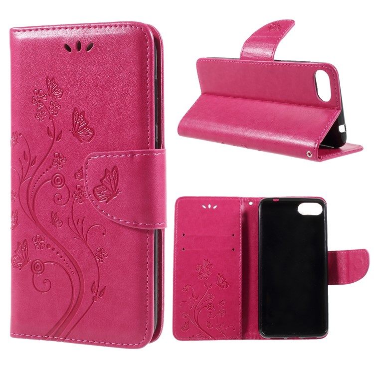 Imprint Butterfly Flower Leather Wallet Case for Asus Zenfone 4 Max ZC520KL - Rose-1