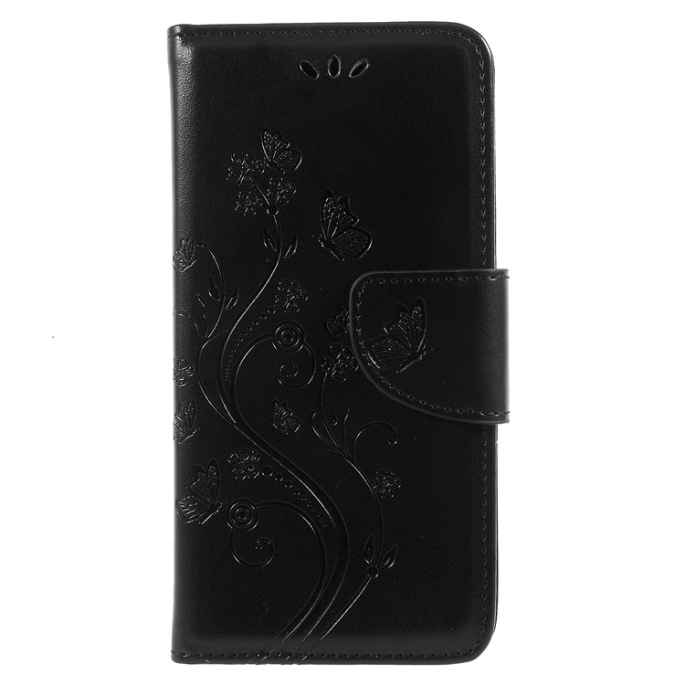 Imprint Butterfly Flower Leather Wallet Casing with Stand for Asus Zenfone 4 Max ZC520KL - Black-1