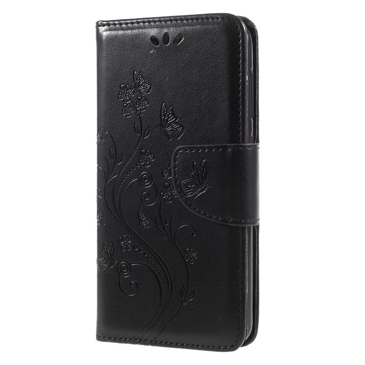 Imprint Butterfly Flower Leather Wallet Casing with Stand for Asus Zenfone 4 Max ZC520KL - Black-3