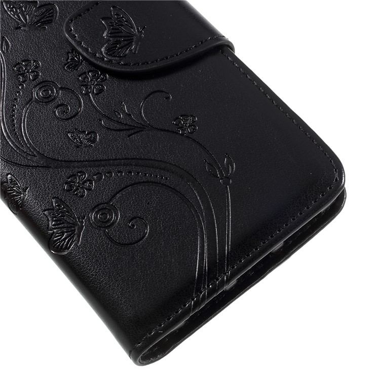 Imprint Butterfly Flower Leather Wallet Casing with Stand for Asus Zenfone 4 Max ZC520KL - Black-7