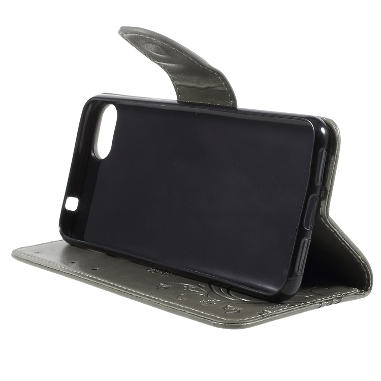 For Asus Zenfone 4 Max ZC520KL Imprint Butterfly Flower PU Leather Wallet Stand Cover - Grey-4