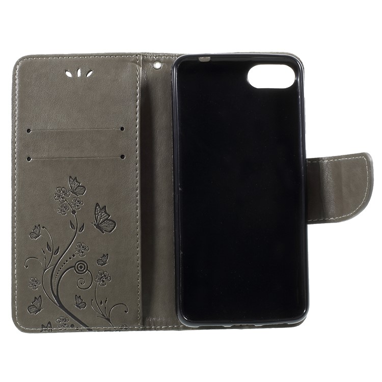 For Asus Zenfone 4 Max ZC520KL Imprint Butterfly Flower PU Leather Wallet Stand Cover - Grey-6