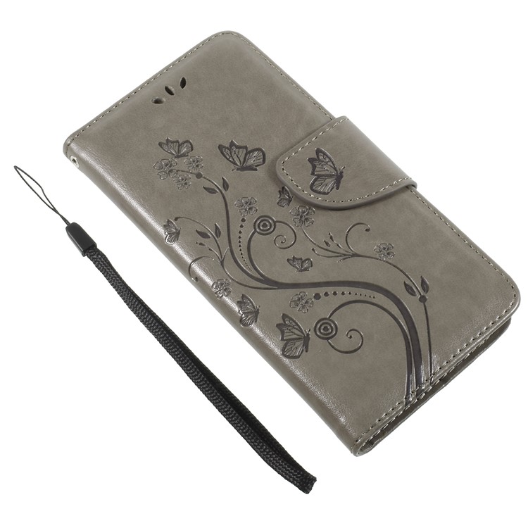 For Asus Zenfone 4 Max ZC520KL Imprint Butterfly Flower PU Leather Wallet Stand Cover - Grey-7