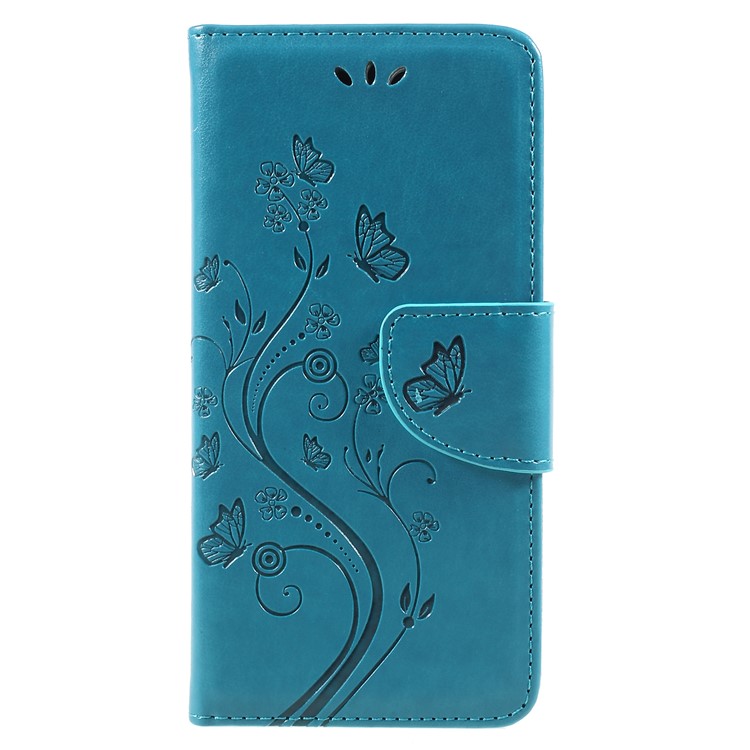For Asus Zenfone 4 Max ZC520KL Imprint Butterfly Flower Leather Wallet Phone Cover Case - Blue-1