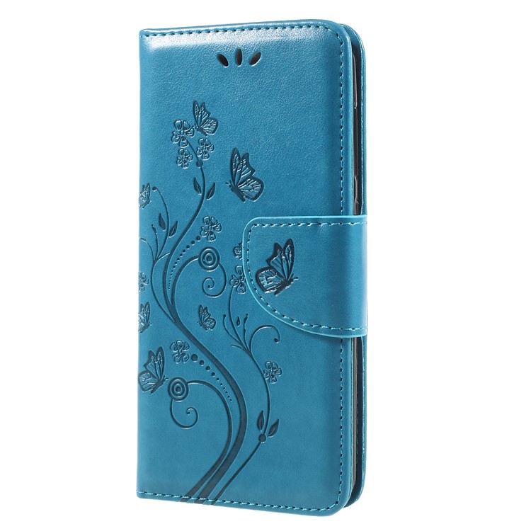 For Asus Zenfone 4 Max ZC520KL Imprint Butterfly Flower Leather Wallet Phone Cover Case - Blue-3