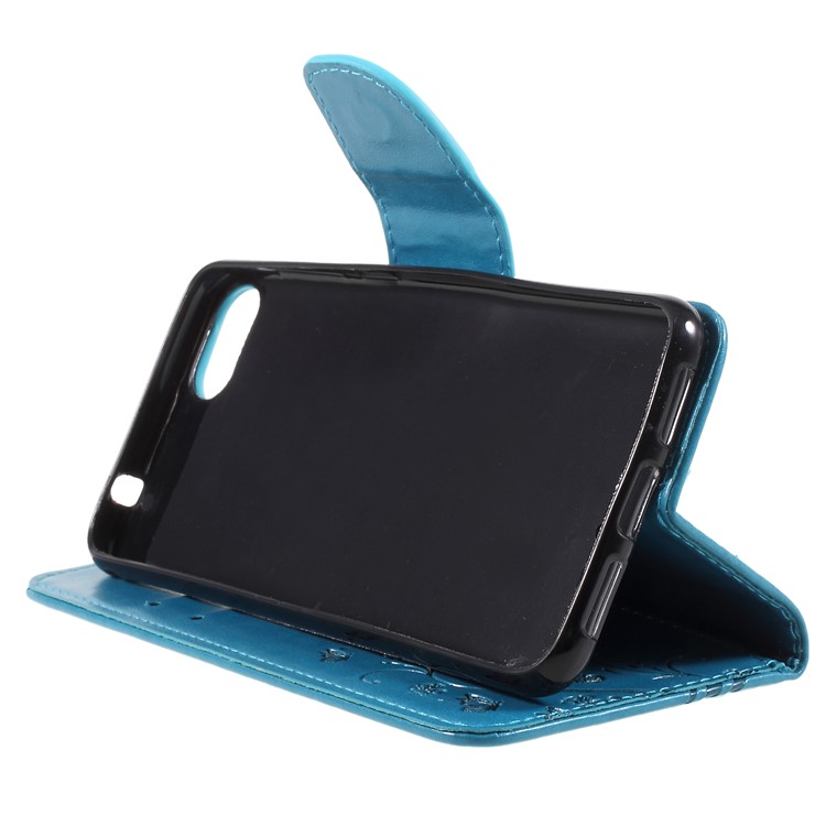 For Asus Zenfone 4 Max ZC520KL Imprint Butterfly Flower Leather Wallet Phone Cover Case - Blue-4