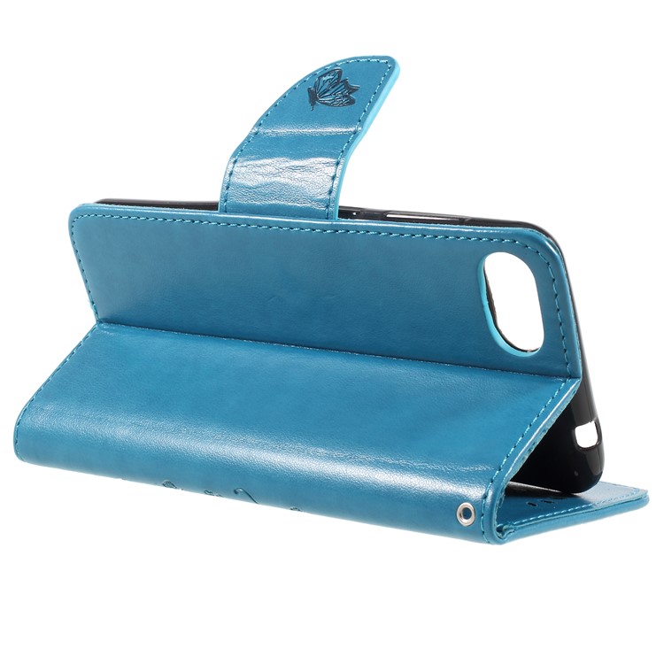 For Asus Zenfone 4 Max ZC520KL Imprint Butterfly Flower Leather Wallet Phone Cover Case - Blue-5