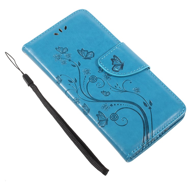 For Asus Zenfone 4 Max ZC520KL Imprint Butterfly Flower Leather Wallet Phone Cover Case - Blue-7