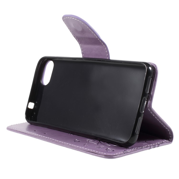 Imprint Butterfly Flower Leather Wallet Folio Mobile Case for Asus Zenfone 4 Max ZC520KL - Lignt Purple-4