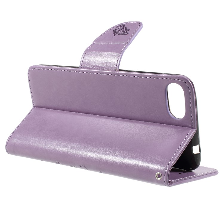 Imprint Butterfly Flower Leather Wallet Folio Mobile Case for Asus Zenfone 4 Max ZC520KL - Lignt Purple-5