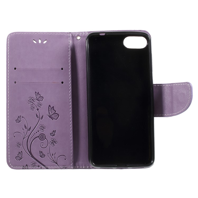 Imprint Butterfly Flower Leather Wallet Folio Mobile Case for Asus Zenfone 4 Max ZC520KL - Lignt Purple-6