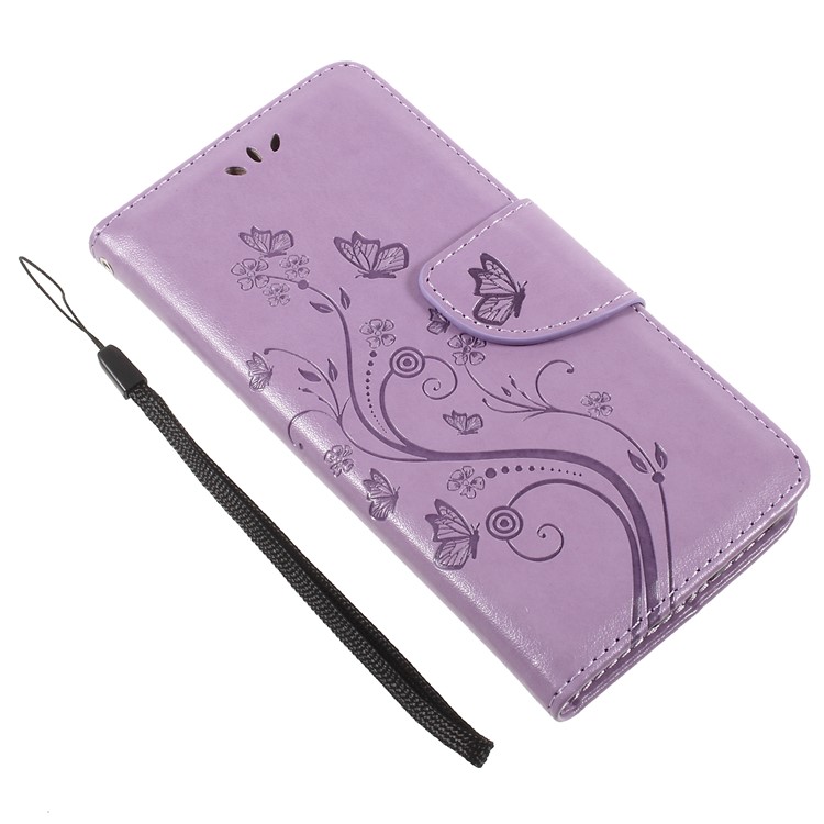 Imprint Butterfly Flower Leather Wallet Folio Mobile Case for Asus Zenfone 4 Max ZC520KL - Lignt Purple-7