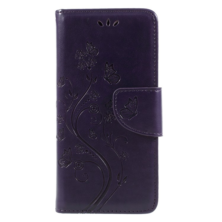 Imprint Butterfly Flower Leather Wallet Phone Accessory Case for Asus Zenfone 4 Max ZC520KL - Dark Purple-1