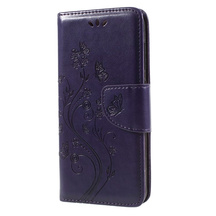 Imprint Butterfly Flower Leather Wallet Phone Accessory Case for Asus Zenfone 4 Max ZC520KL - Dark Purple-3
