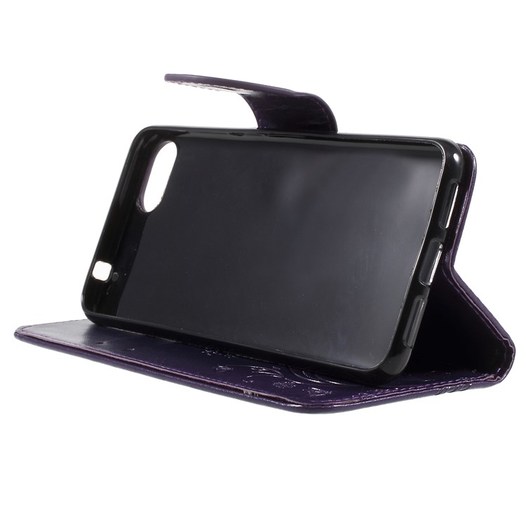 Imprint Butterfly Flower Leather Wallet Phone Accessory Case for Asus Zenfone 4 Max ZC520KL - Dark Purple-5