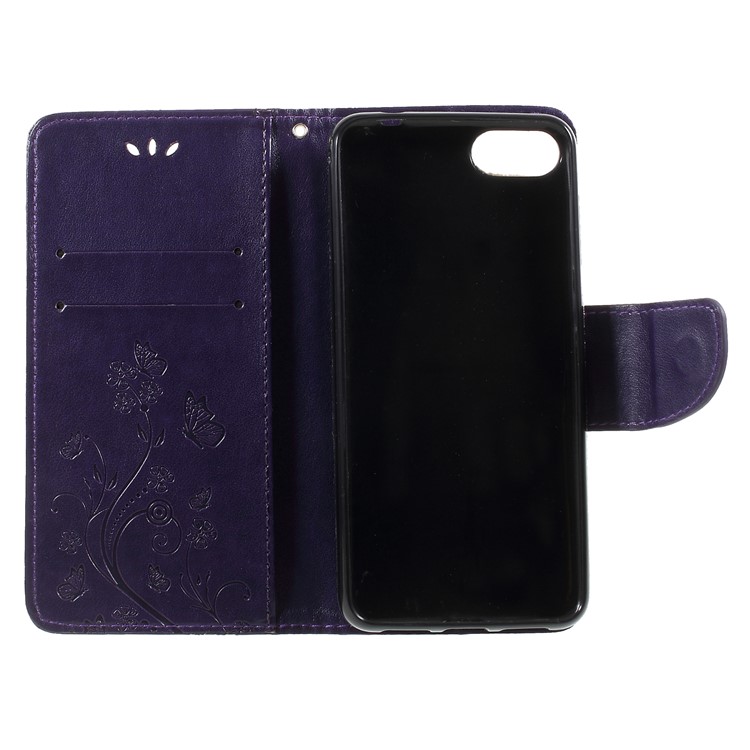 Imprint Butterfly Flower Leather Wallet Phone Accessory Case for Asus Zenfone 4 Max ZC520KL - Dark Purple-6