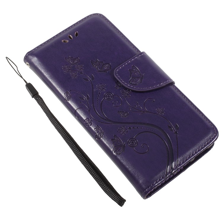 Imprint Butterfly Flower Leather Wallet Phone Accessory Case for Asus Zenfone 4 Max ZC520KL - Dark Purple-7