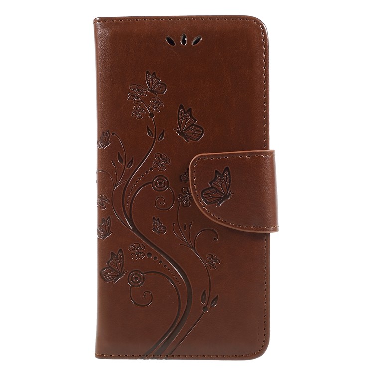 Imprint Butterfly Flower Leather Wallet Protection Case Cover for Asus Zenfone 4 Max ZC520KL - Brown-1