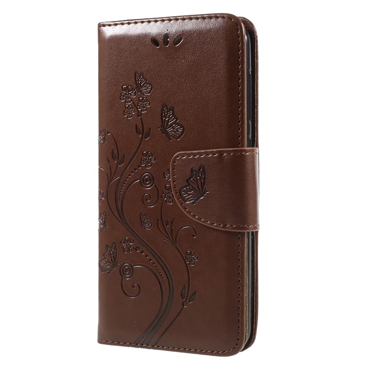 Imprint Butterfly Flower Leather Wallet Protection Case Cover for Asus Zenfone 4 Max ZC520KL - Brown-3