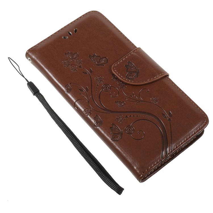 Imprint Butterfly Flower Leather Wallet Protection Case Cover for Asus Zenfone 4 Max ZC520KL - Brown-7
