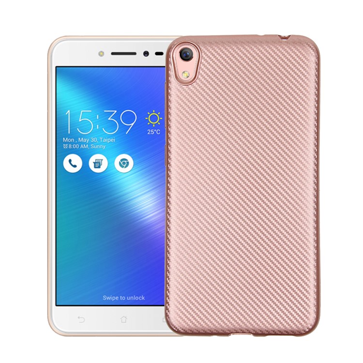 Carbon Fiber TPU Soft Phone Shell for Asus Zenfone Live ZB501KL - Rose Gold-1