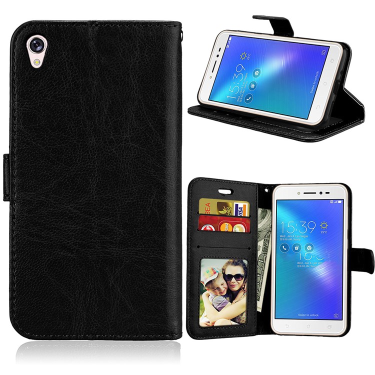 Crazy Horse Leather Wallet Case for Asus Zenfone Live ZB501KL - Black-1