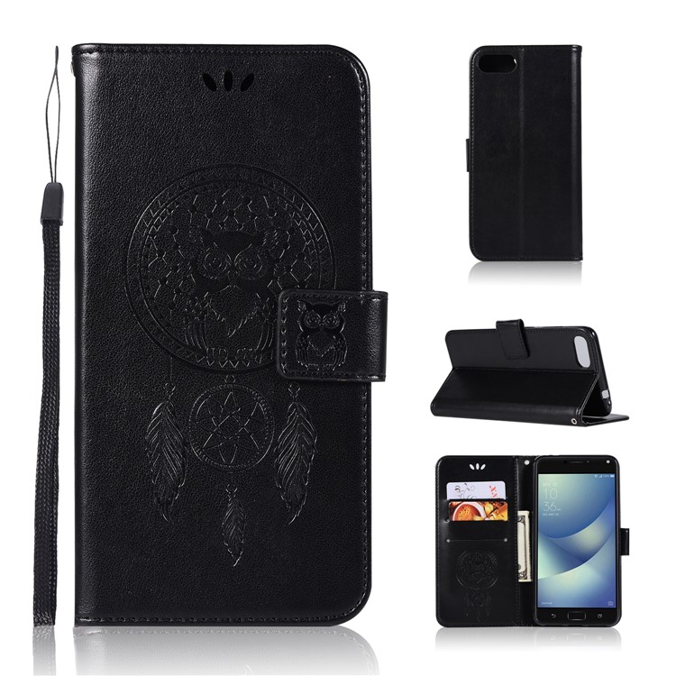 Impronta Gufo Dream Catcher Modello Portafoglio In Pelle Con Cinturino Per Asus Zenfone 4 Max / 4 Max Pro / 4 Max Plus (zc554kl) - Nero-1