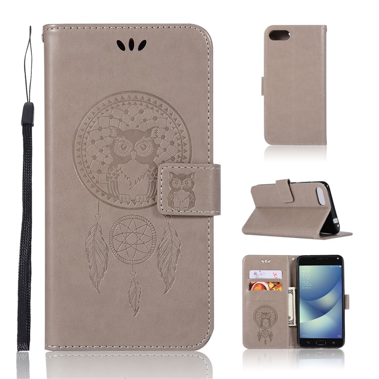Per Asus Zenfone 4 Max / 4 Max Pro / 4 Max Plus (zc554kl) Stampa Gufo Dream Catcher Modello Custodia In Pelle PU - Grigio-1