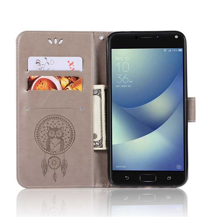 Per Asus Zenfone 4 Max / 4 Max Pro / 4 Max Plus (zc554kl) Stampa Gufo Dream Catcher Modello Custodia In Pelle PU - Grigio-4