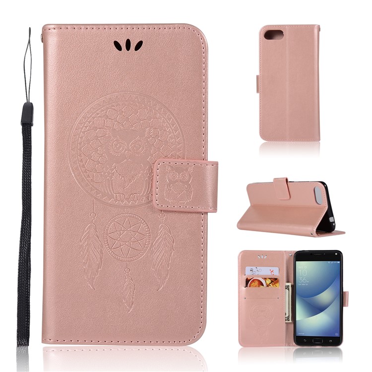 Per Asus Zenfone 4 Max / 4 Max Pro / 4 Max Plus (zc554kl) Impronta Gufo Dream Catcher Modello Portafoglio In Pelle - Oro Rosa-1