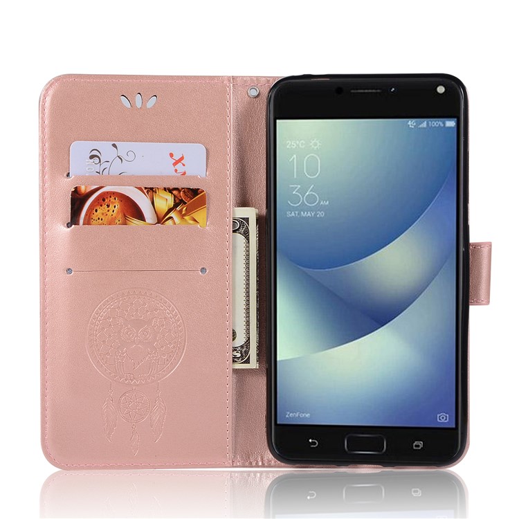 Per Asus Zenfone 4 Max / 4 Max Pro / 4 Max Plus (zc554kl) Impronta Gufo Dream Catcher Modello Portafoglio In Pelle - Oro Rosa-4