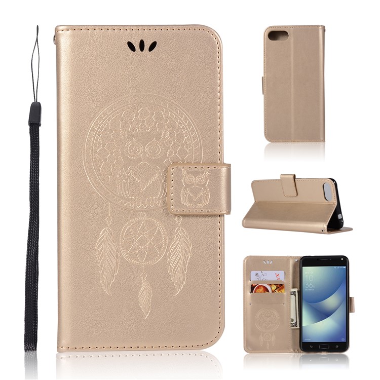 Stampa Gufo Dream Catcher Modello Custodia In Pelle Per Asus Zenfone 4 Max / 4 Max Pro / 4 Max Plus (zc554kl) - Oro-1