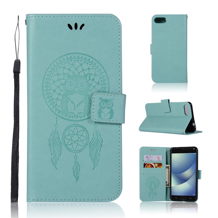 Imprint Owl Dream Catcher Pattern Leather Phone Case Accessory for Asus ZenFone 4 Max / 4 Max Pro / 4 Max Plus (ZC554KL) - Cyan-1