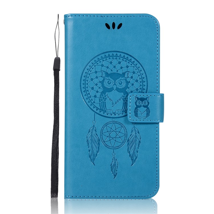 Imprint Owl Dream Catcher Pattern Leather Wallet Cover with Strap for Asus ZenFone 4 Max / 4 Max Pro / 4 Max Plus (ZC554KL) - Blue-2