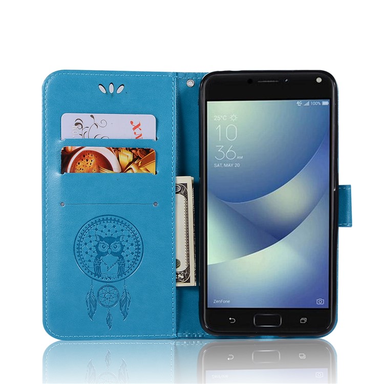 Imprint Owl Dream Catcher Pattern Leather Wallet Cover with Strap for Asus ZenFone 4 Max / 4 Max Pro / 4 Max Plus (ZC554KL) - Blue-4