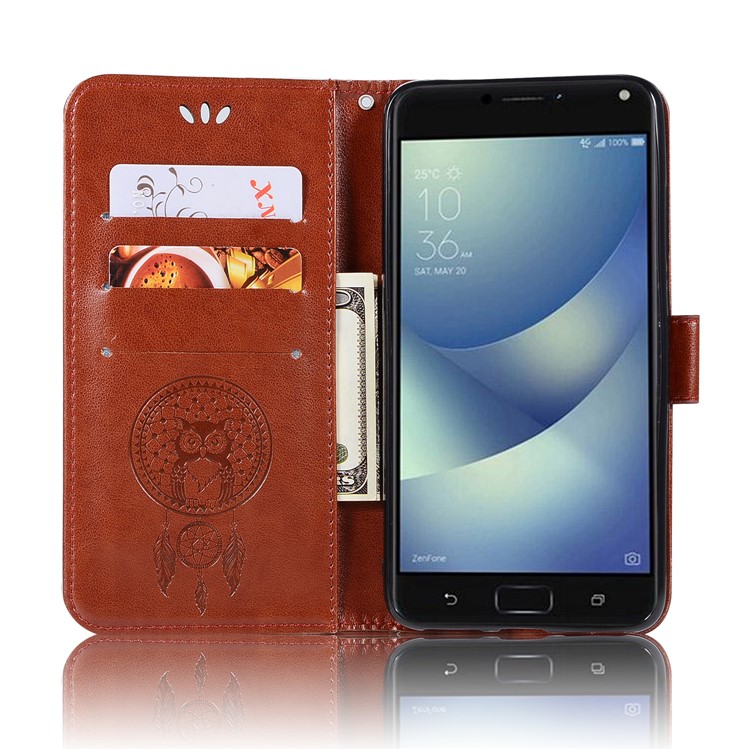 Imprint Owl Dream Catcher Pattern Leather Cover Shell with Strap for Asus ZenFone 4 Max / 4 Max Pro / 4 Max Plus (ZC554KL) - Brown -4
