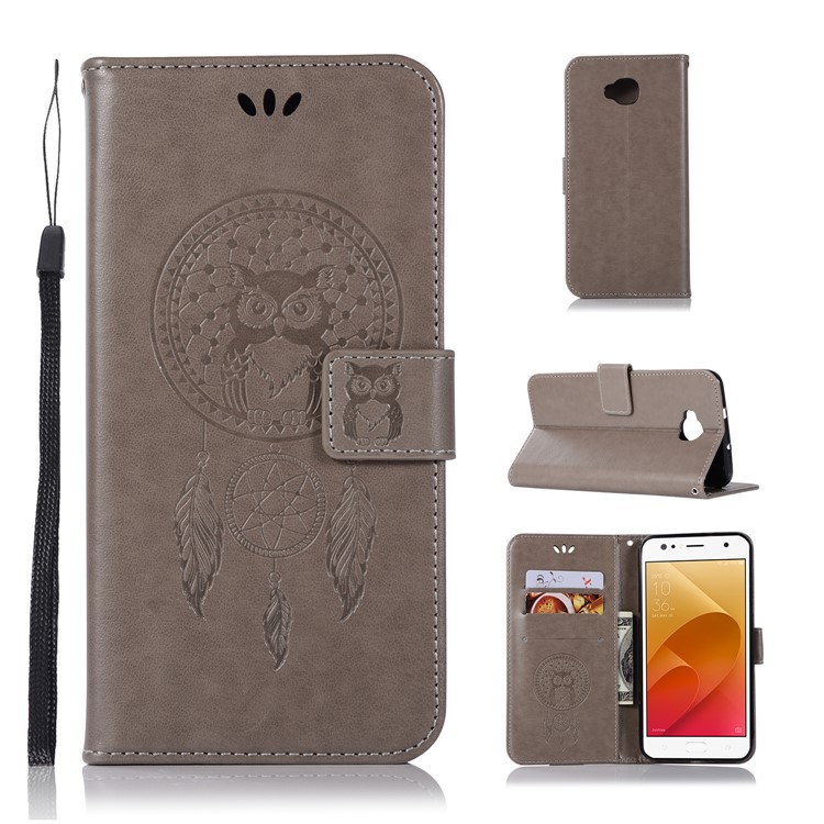Imprint Owl Dream Catcher Pattern PU Leather Wallet Mobile Phone Protective Casing for Asus Zenfone 4 Selfie ZD553KL/ 4 Selfie ZB553KL/ 4 Selfie Lite ZB553KL - Grey-1
