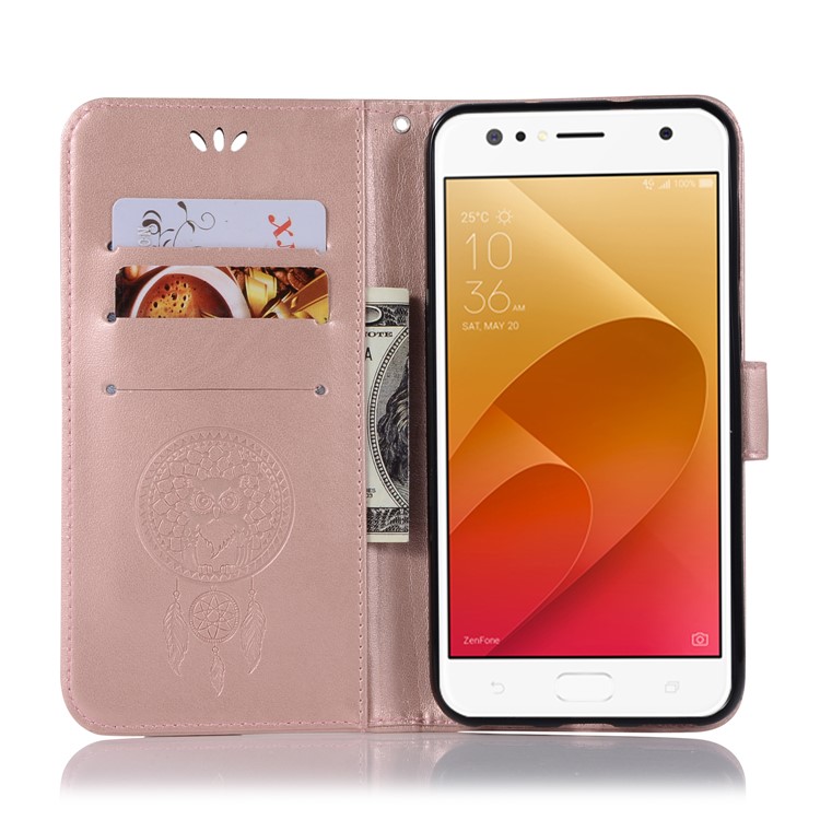 For Asus Zenfone 4 Selfie ZD553KL/ 4 Selfie ZB553KL/ 4 Selfie Lite ZB553KL Imprint Owl Dream Catcher Pattern Leather Wallet Phone Cover Accessory - Rose Gold-4