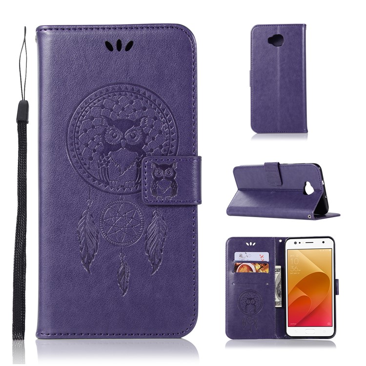 For Asus Zenfone 4 Selfie ZD553KL/ 4 Selfie ZB553KL/ 4 Selfie Lite ZB553KL Imprint Owl Dream Catcher Pattern PU Leather Magnetic Wallet Protective Flip Case - Purple-1