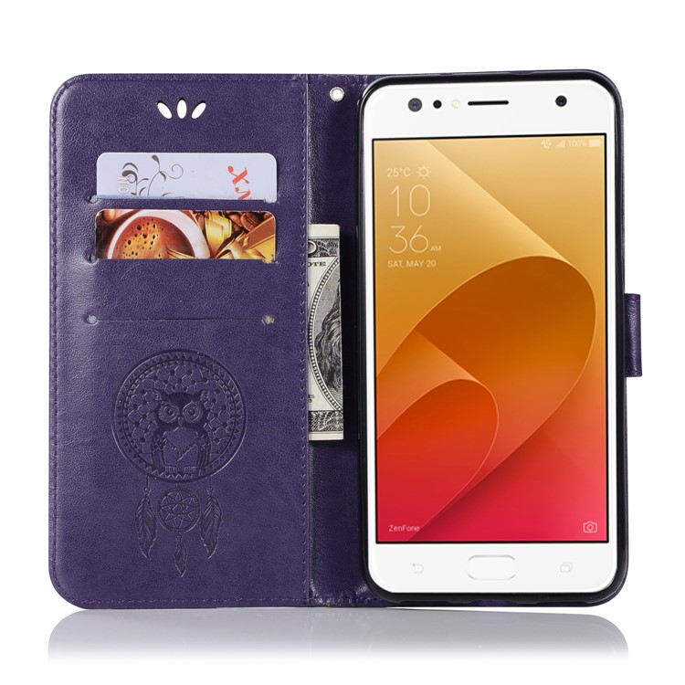 For Asus Zenfone 4 Selfie ZD553KL/ 4 Selfie ZB553KL/ 4 Selfie Lite ZB553KL Imprint Owl Dream Catcher Pattern PU Leather Magnetic Wallet Protective Flip Case - Purple-4
