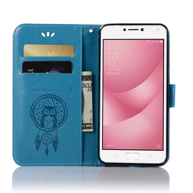 Imprint Owl Dream Catcher Pattern PU Leather Wallet Shell for Asus Zenfone 4 Max ZC520KL - Blue-4