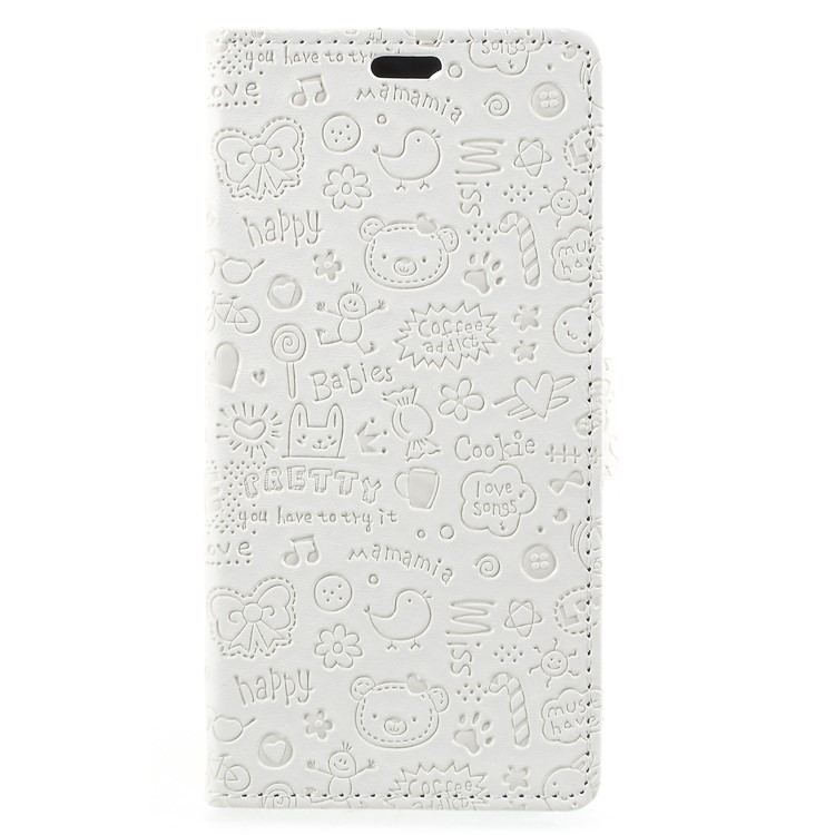 Cartoon Graffiti Grain PU Leather Wallet Cover for Asus ZenFone Max Plus (M1) ZB570TL - White-1