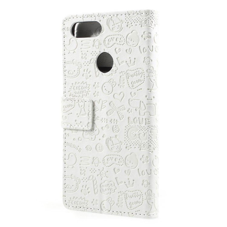 Cartoon Graffiti Grain PU Leather Wallet Cover for Asus ZenFone Max Plus (M1) ZB570TL - White-2