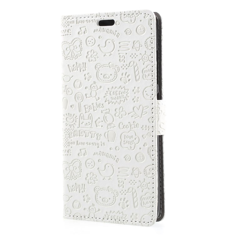 Cartoon Graffiti Grain PU Leather Wallet Cover for Asus ZenFone Max Plus (M1) ZB570TL - White-3